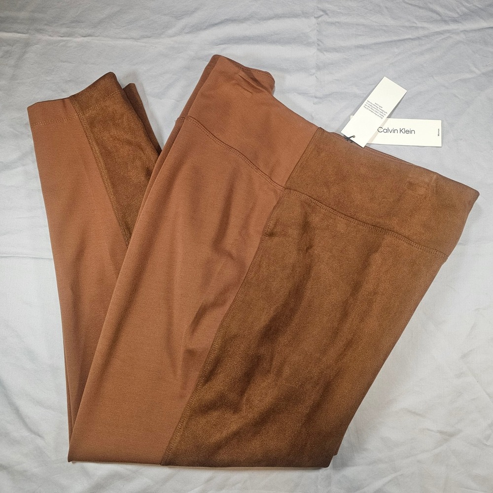 Calvin Klein 1X Brown Suede Feel Front Leggings Pull-On Pants NWT 1542